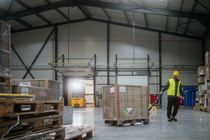 Pallet being moved on trolley